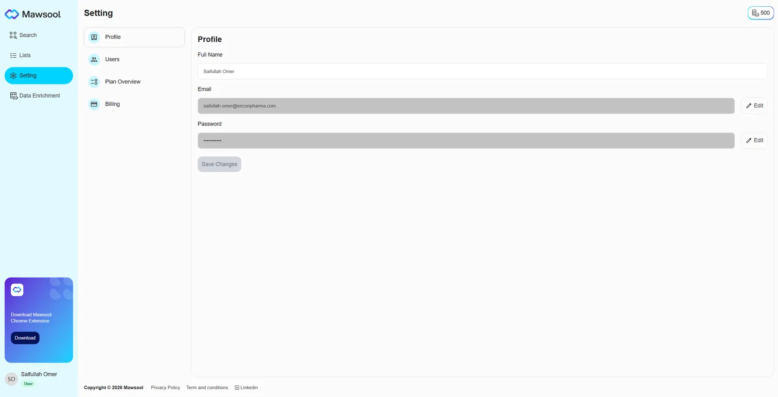 Account and profile settings