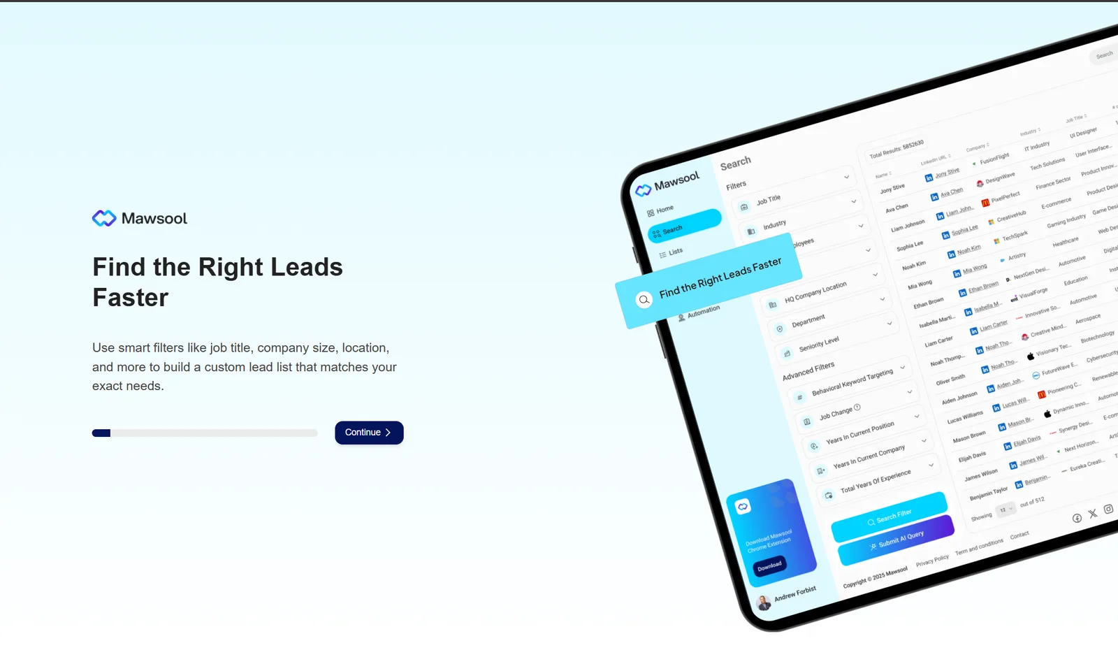 Onboarding: building a filtered lead list