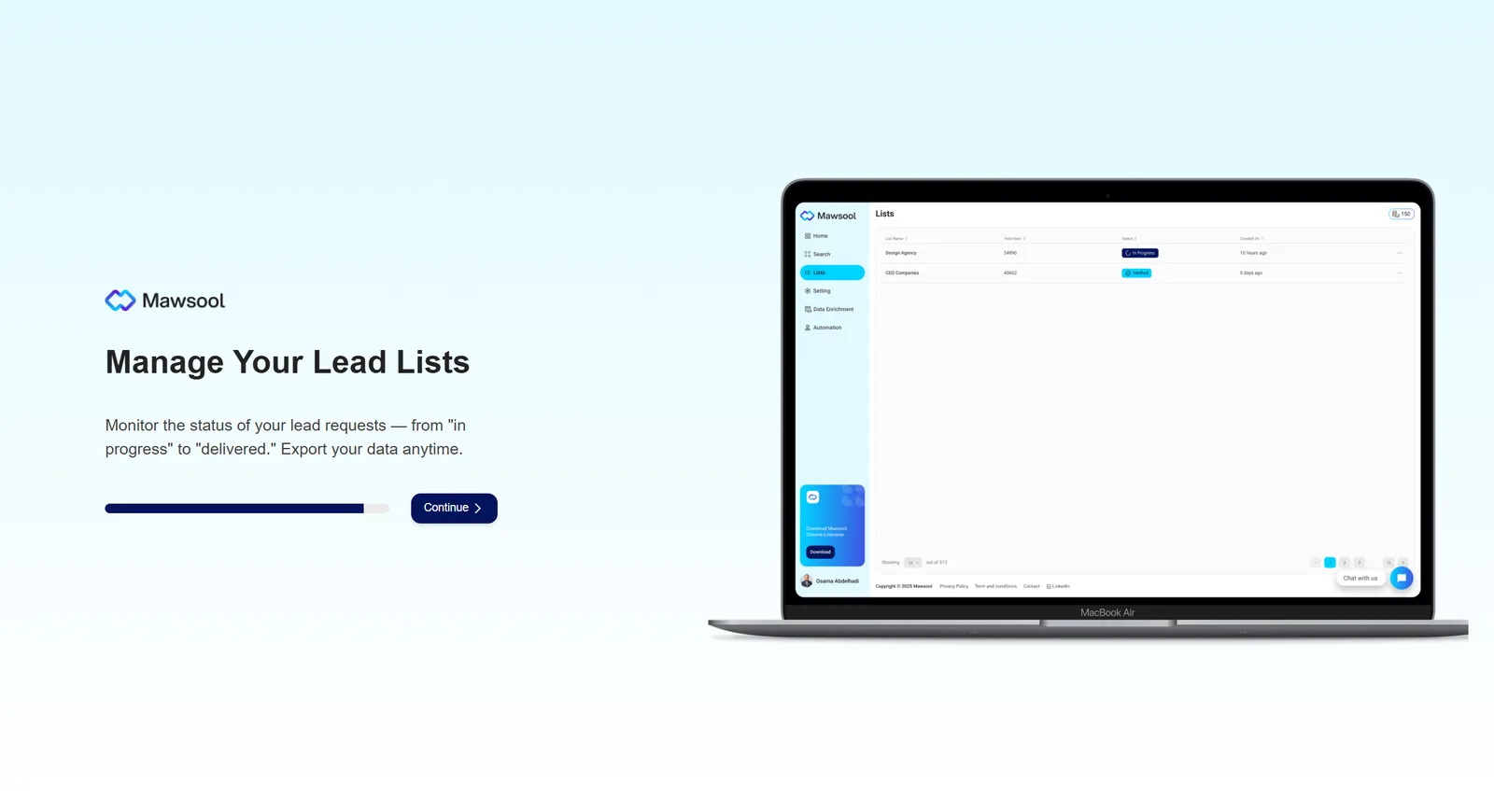 Onboarding: tracking a list through to delivery