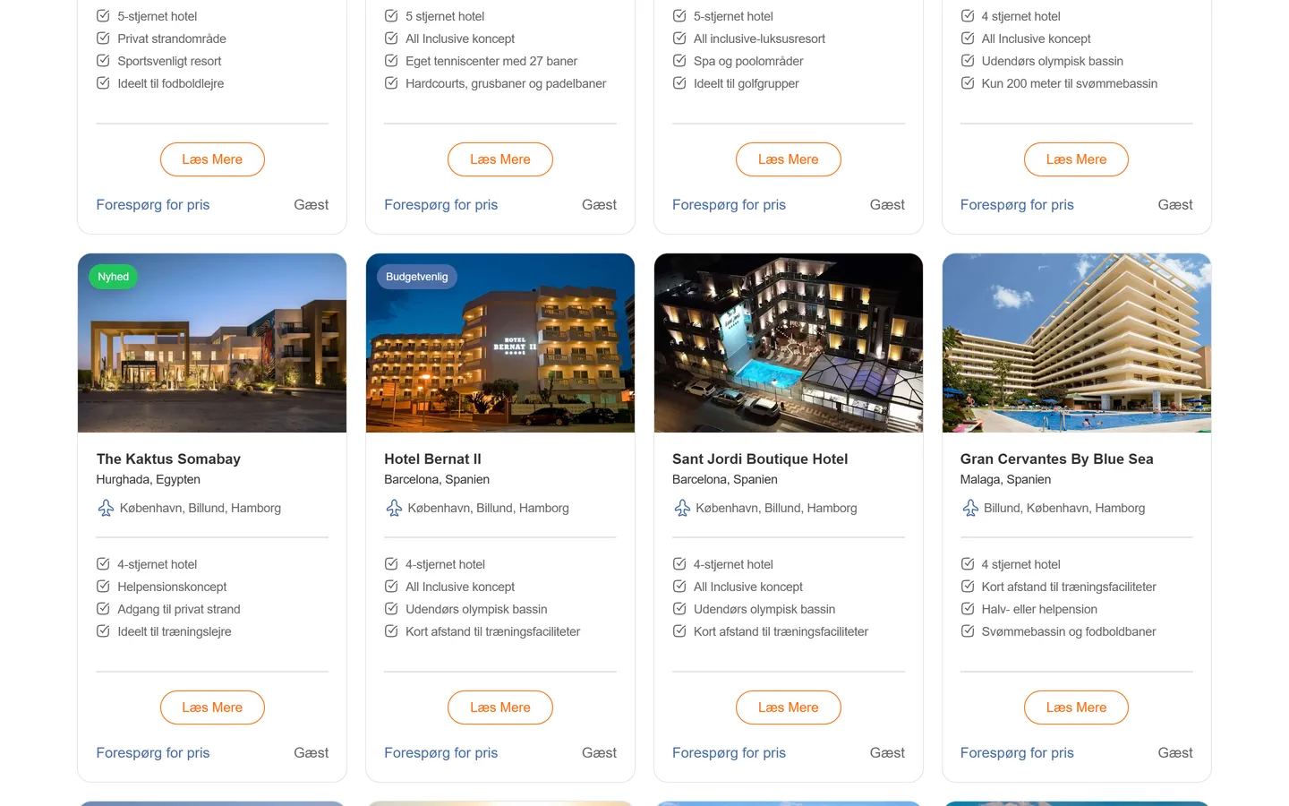 Hotel cards with facilities